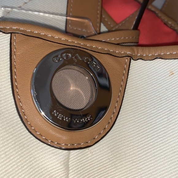 BNWOT Hadley Variegated Striped Duffle Coral Canvas Leather Bag by COACH - Picture 12 of 15